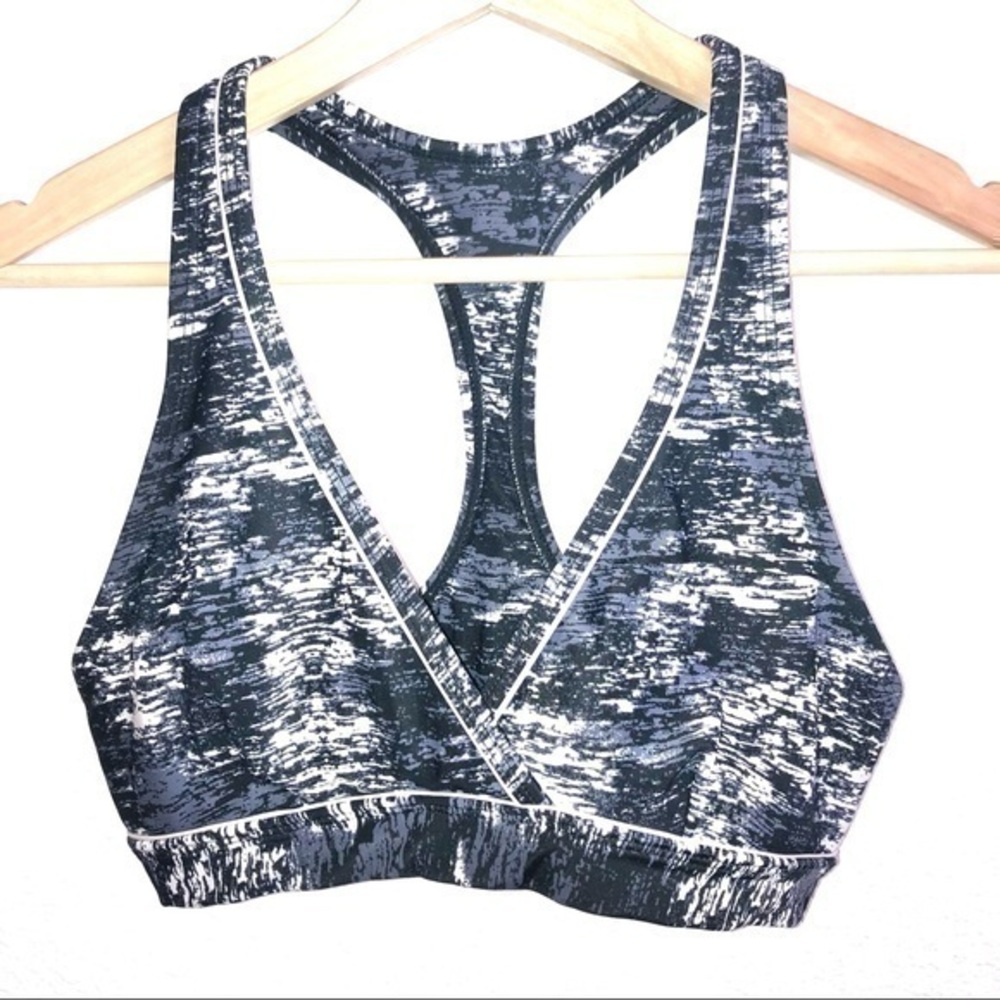 ATHLETA BLACK WHITE GRAY RACER BACK SWIM TOP